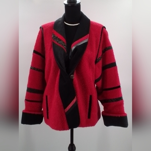 SFR Santa Fe ReCreations RED & Black Ladies WOOL Winter Coat Jacket Sz Med - Picture 1 of 10